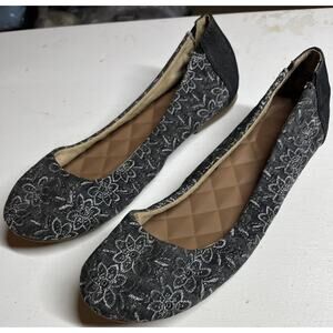 Womens Jellypop Gray/Silver Floral Flats Size 9M